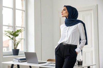 استایل زنانه با شومیز سفید و شلوار مشکی برای محل کار