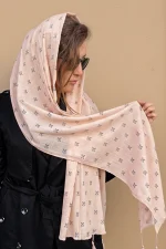 شال نخی ساده زنانه رنگ صورتی روشن، قواره بزرگ و مرغوب