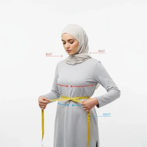 راهنمای تصویری نحوه اندازه‌گیری دقیق دور سینه (Bust) و دور کمر (Waist) روی بدن با متر خیاطی برای تعیین سایز استاندارد لباس