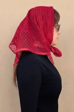 خرید مینی اسکارف توری (گیپور) رنگ قرمز با طرح خاص و فانتزی