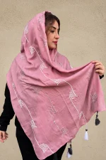 شال صورتی چرک (کالباسی) با گلدوزی ظریف سفید