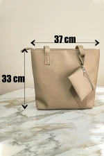 ابعاد 33x37 سانتی‌متری کیف دستی زنانه کرم رنگ