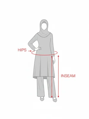 راهنمای تصویری اندازه‌گیری دور باسن (Hips) و قد فاق تا مچ پا (Inseam) برای خرید آنلاین شلوار و دامن زنانه